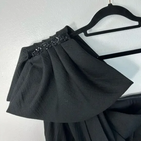 Marchesa Notte Dress One Shoulder Mini Bow Beaded Belted Cocktail LBD Black 4